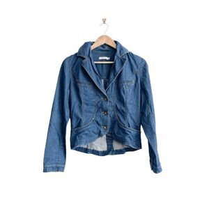 Sandwich Womens Denim Blazer Jacket Buttons Curve Hem Blue Wash Size EU 38